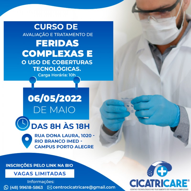 Curso de avaliação e tratamento de feridas complexas e o uso de coberturas tecnológicas.